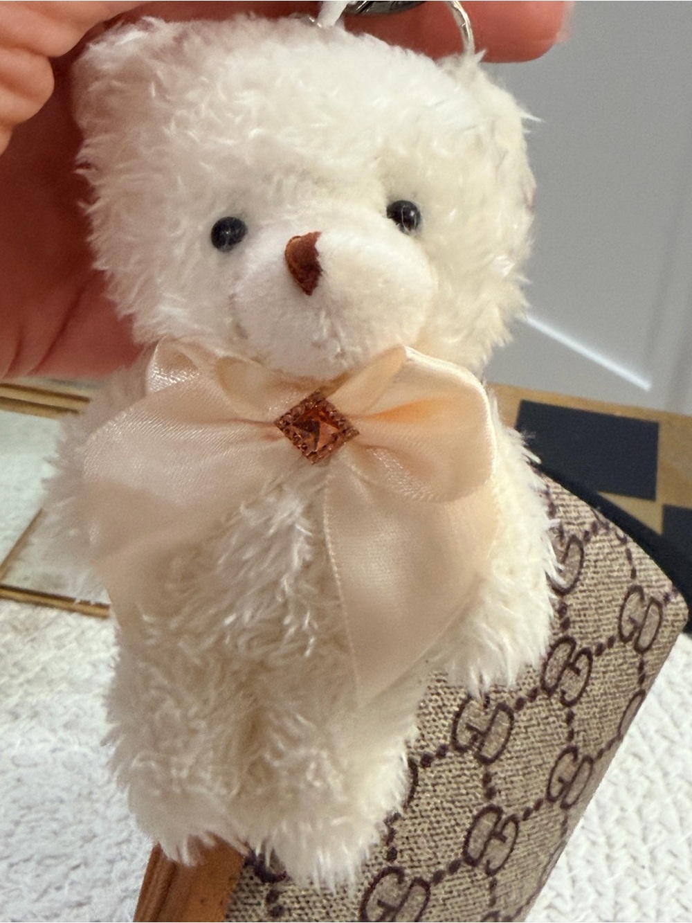Plush Bear Keychain with Beige or Blue Iconic Monogram Pouch- NEW ❣️ - Picture 10 of 11
